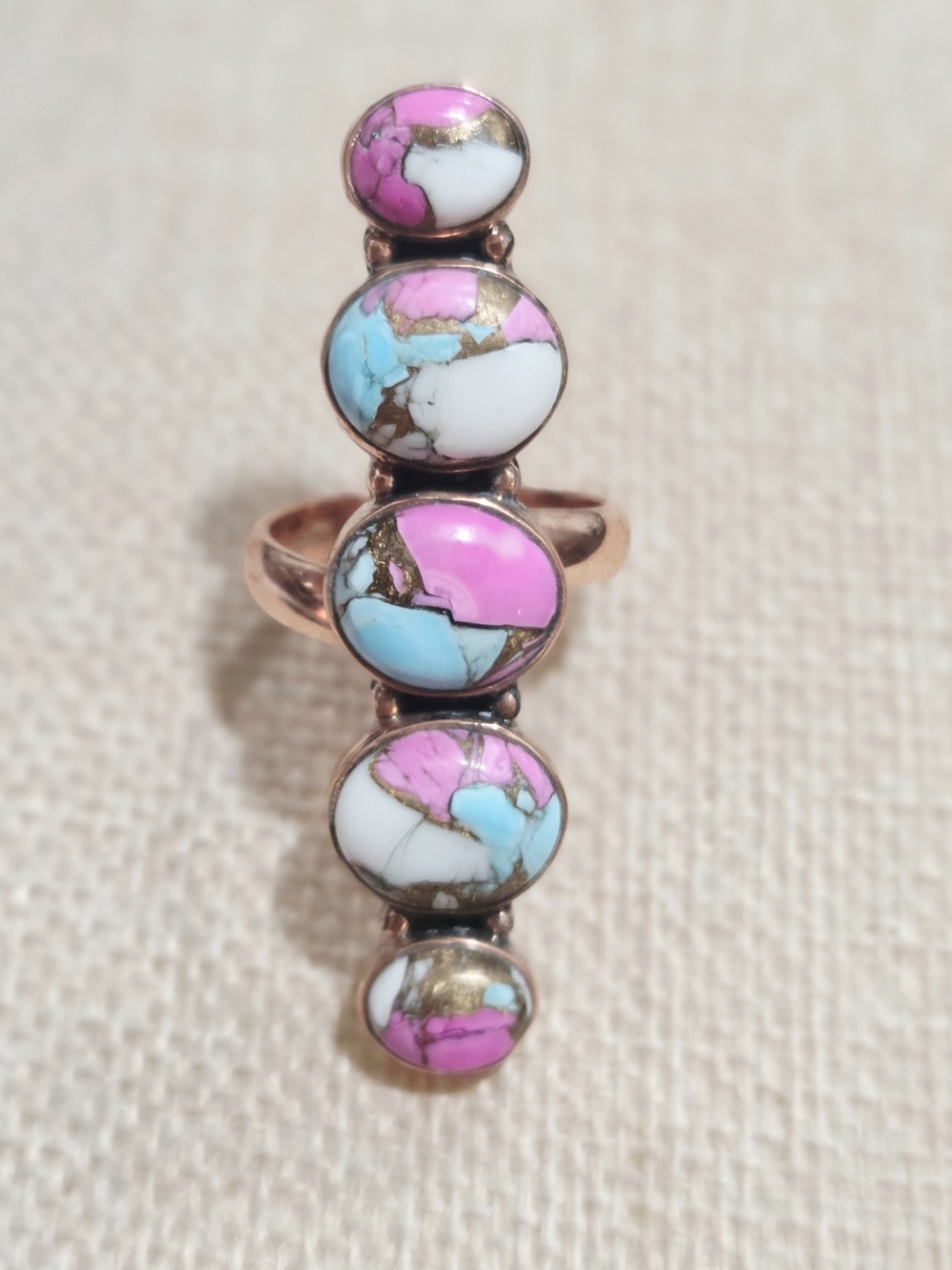 Multicolor Cotton Candy Turquoise Inlay Stackable Ring - Picture 3 of 4
